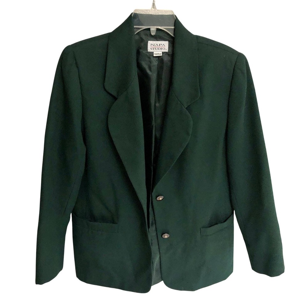 90s Napa Studio Blazer Womens 8 Dark Green Jacket Dark‎ Academia Minimalist Chic